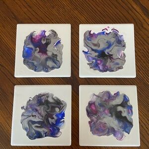Abstract Art Coasters Set - Purple and Blue